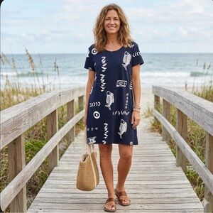 Shoe Shack Accessories Navy Blue Fish Skeleton Print T-Shirt Dress Size L Resort